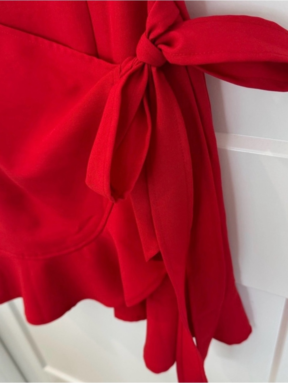 Red Square-Neck Ruffle Mini Dress Size Medium - Picture 6 of 9